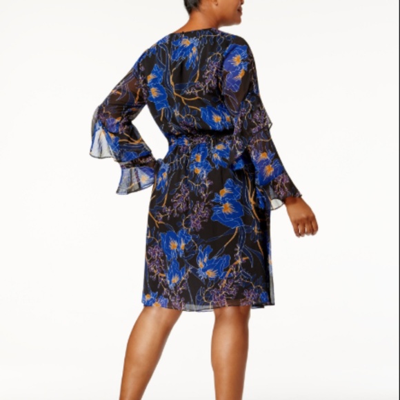 NWT INC Macys Plus Ruffled Smocked Fit Flare Dress - Picture 2 of 4